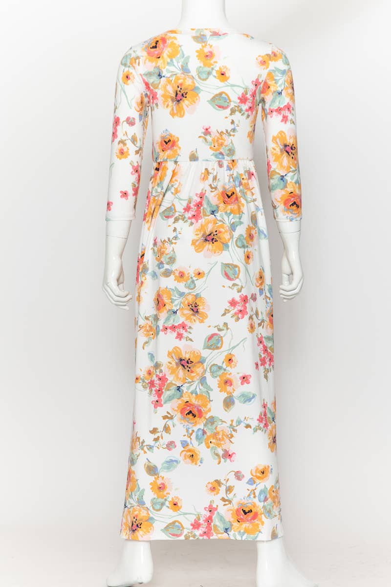 Girls Fit and Flare Floral Maxi Dress: FLORAL NAVY / M