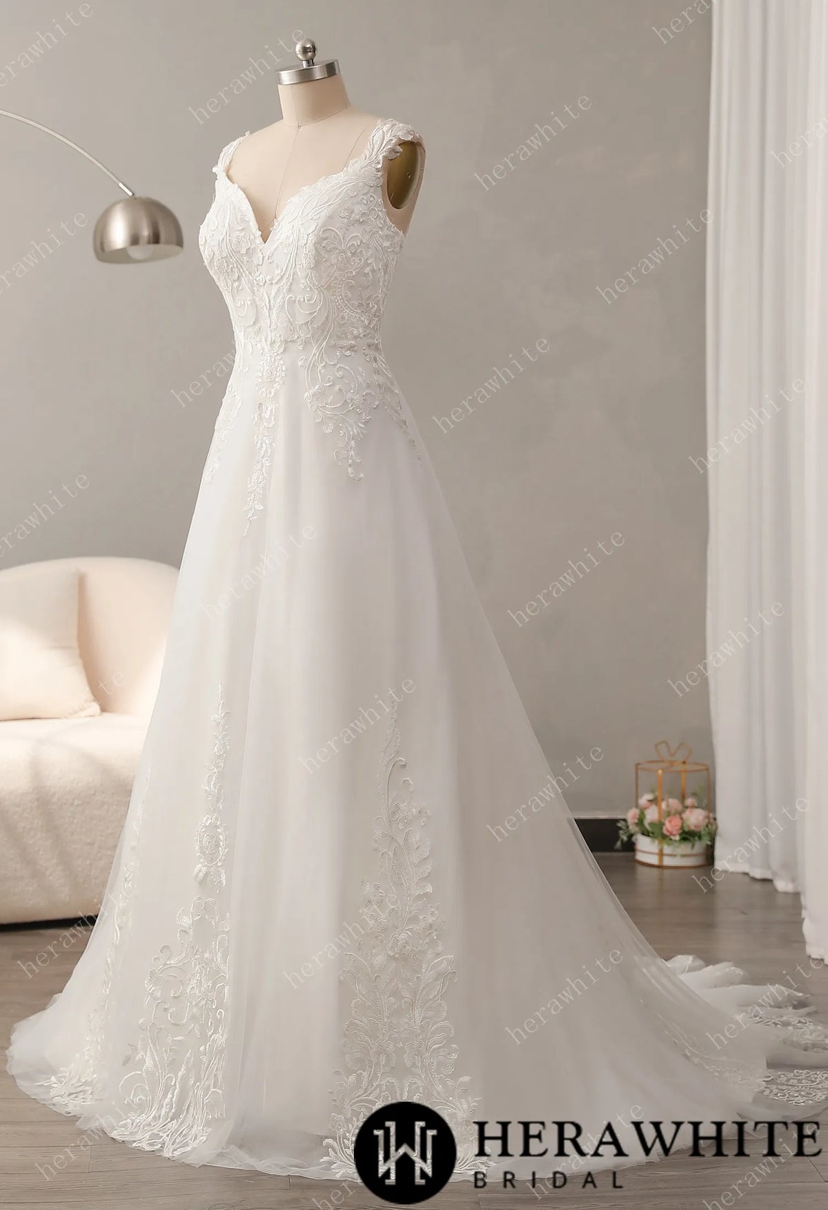 Timeless Lace Wedding Dress with V-neckline
