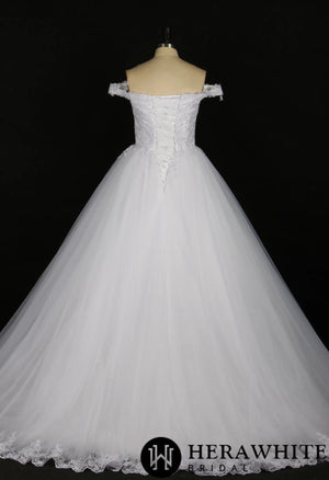 Sequined Lace Off-the-Shoulder Bridal Ballgown