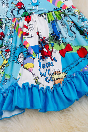 CAT IN THE HAT TURQUOISE DRESS WITH RUFFLE. DRG40198 AMY: 2XS