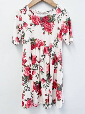 Kids floral dress: 7-8 / PEACH/RED