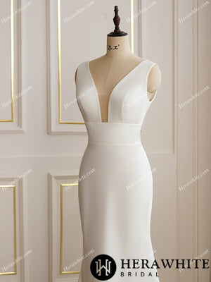 Crepe Wedding Dress WIth Detachable Train