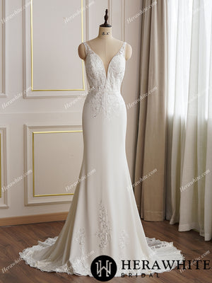 Beaded Lace Fit and Flare Bridal Gown With Lace Train