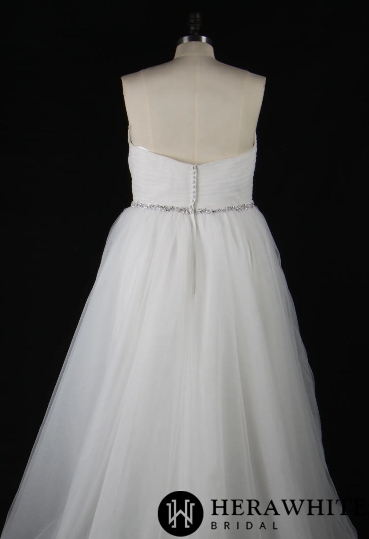 Deep V-Neck Pleated Bodice Tulle A-Line Wedding Dress