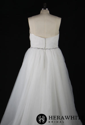 Deep V-Neck Pleated Bodice Tulle A-Line Wedding Dress