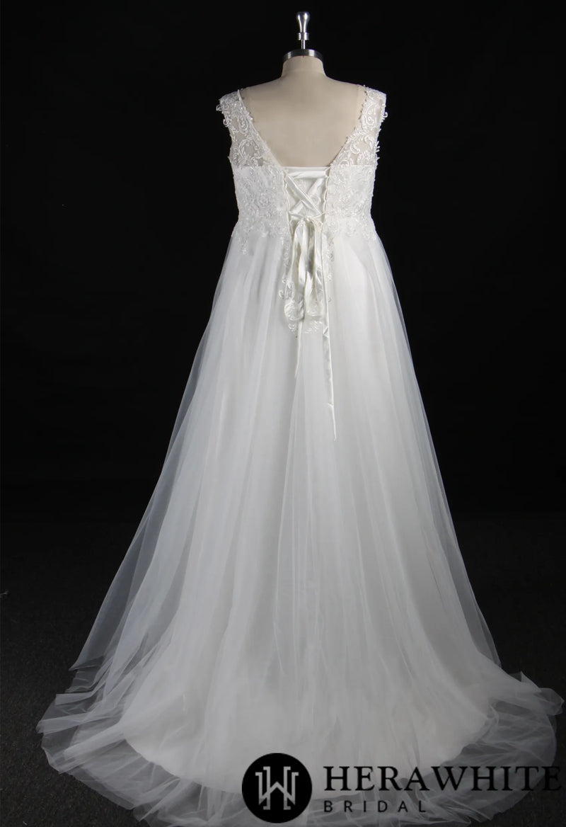 Plus Size Corset Beaded Lace On Tulle Bridal Gown