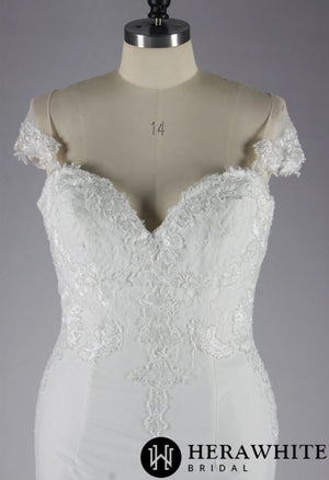 Sweetheart Neck Fit and Flare Wedding Dress with Beaded Lace on Tulle