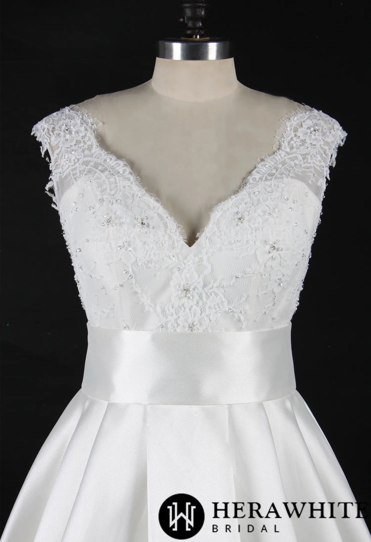 Satin Princess Wedding Gown With A Lovely Lace Bodice