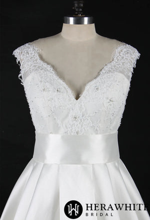Satin Princess Wedding Gown With A Lovely Lace Bodice