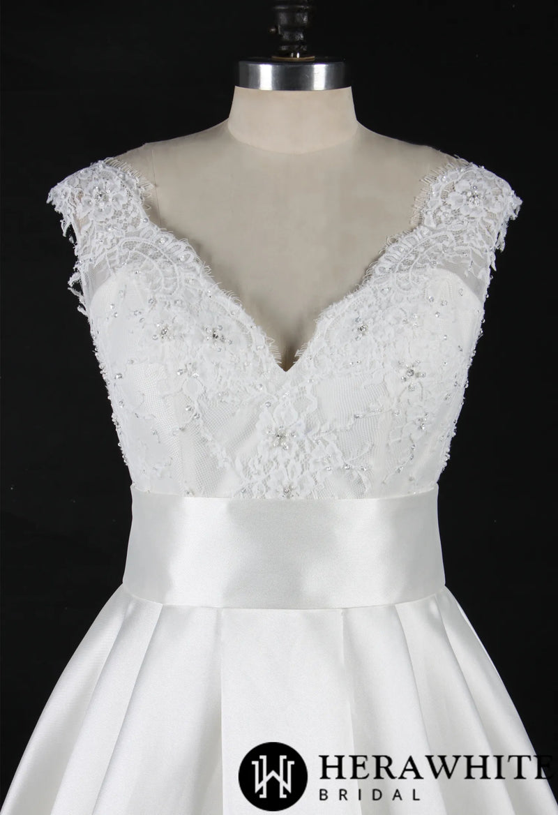 Satin Princess Wedding Gown With A Lovely Lace Bodice