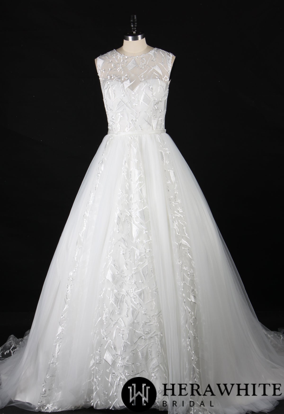 Designer Geometric Lace Appliques Bridal Ballgown