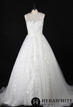 Designer Geometric Lace Appliques Bridal Ballgown