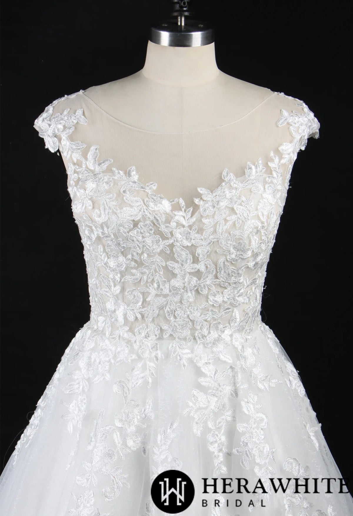 Illusion Cap Sleeve A-Line Wedding Dress