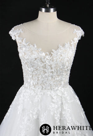 Illusion Cap Sleeve A-Line Wedding Dress