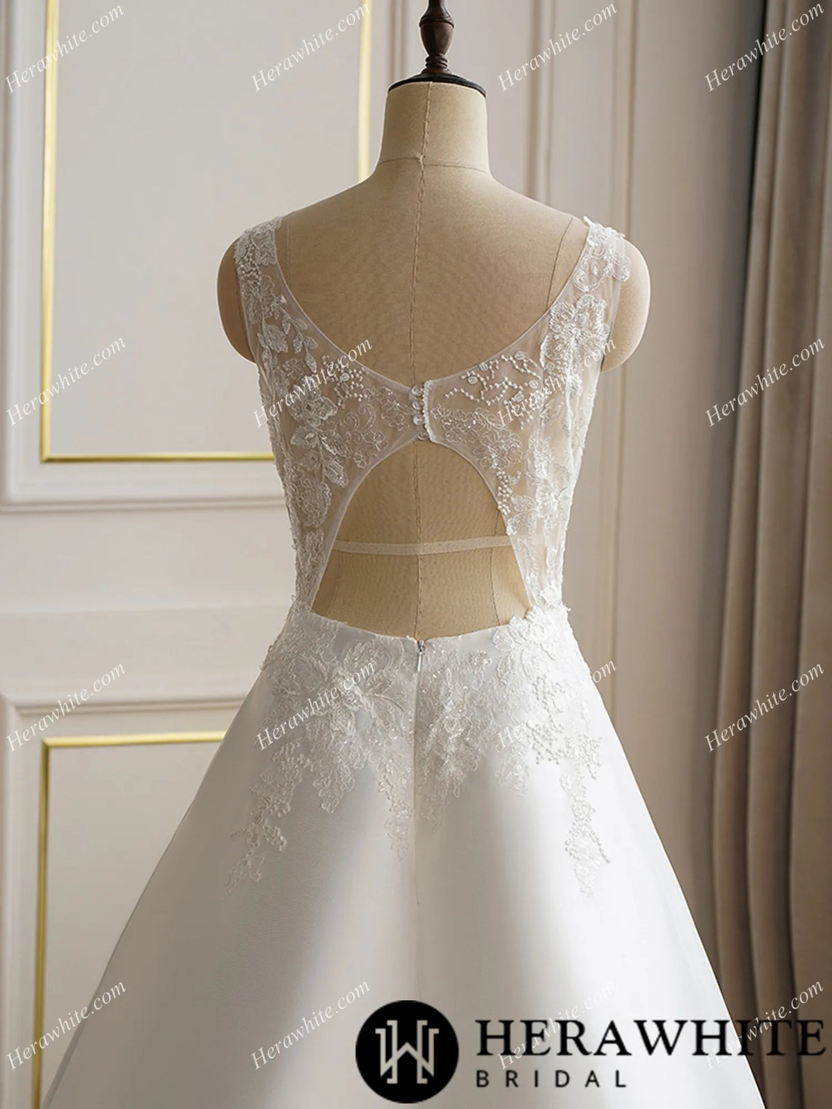 Elegant Key Hole Back Mikado Wedding Gown