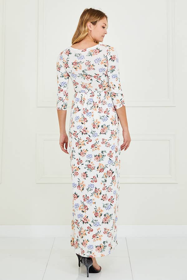 PLUS FLORAL MAXI DRESS - X213359D: 1X / BLUE