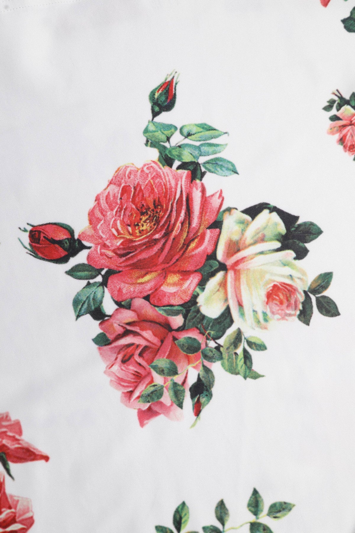 Off Shoulder Flared Pocket Dress White Pink Yellow Roses