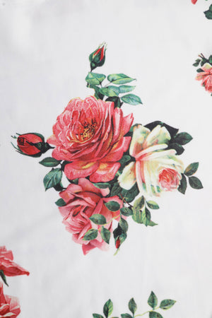 Off Shoulder Flared Pocket Dress White Pink Yellow Roses