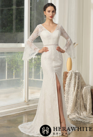 Designer Lace High Split Bridal Gown