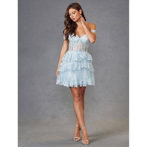 TULLE SEQUIN A-LINE COCKTAIL DRESS WITH SHEER CORSET BODICE