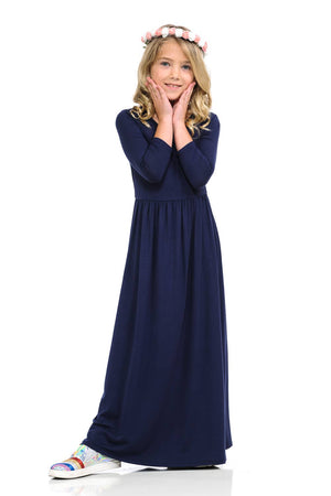 Fit and Flare Maxi Dress Solid: S / NAVY