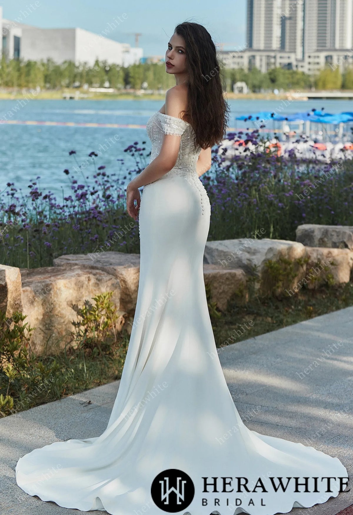 Summer Off-the-shoulder Sheath Crepe Wedding dress