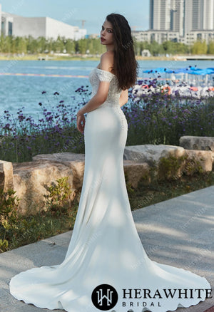 Summer Off-the-shoulder Sheath Crepe Wedding dress