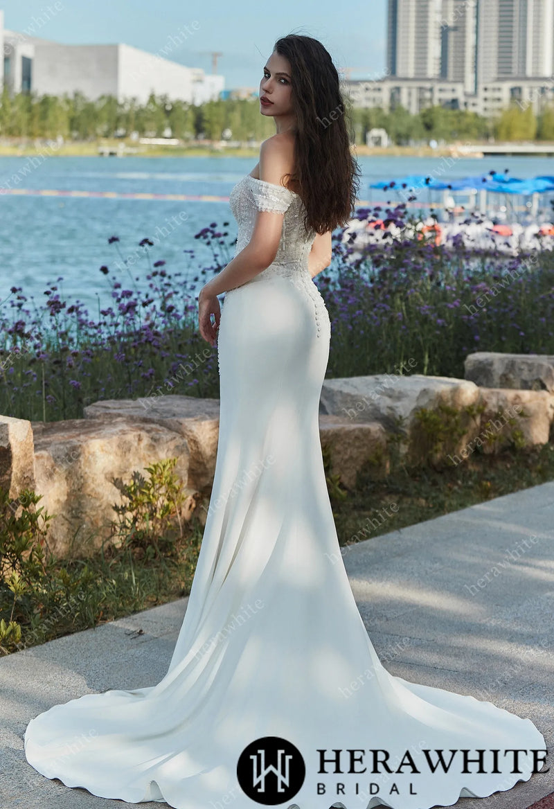 Summer Off-the-shoulder Sheath Crepe Wedding dress