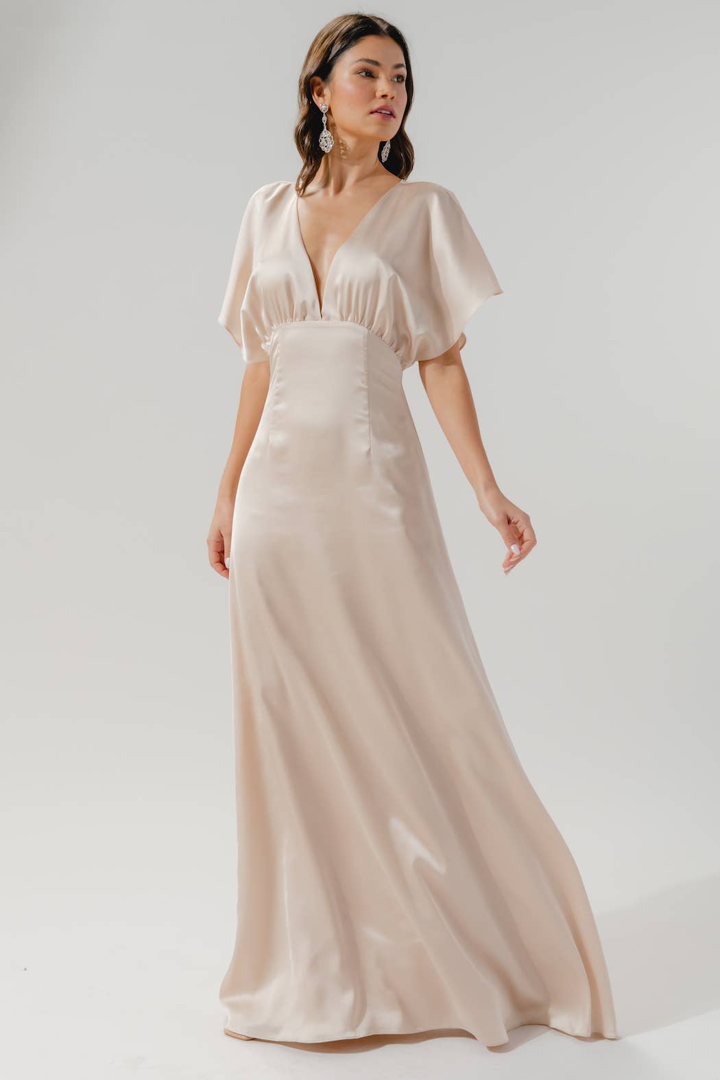 Darling Flutter Sleeve Cut Out Satin Maxi Dress: Black / M