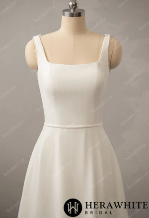 Square Neck Stretch Crepe A-line Gown with Illusion Back