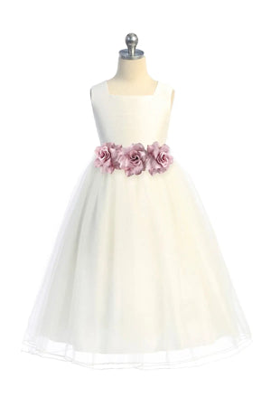 Ivory Poly Silk Tulle Girls Dress with Plus Sizes