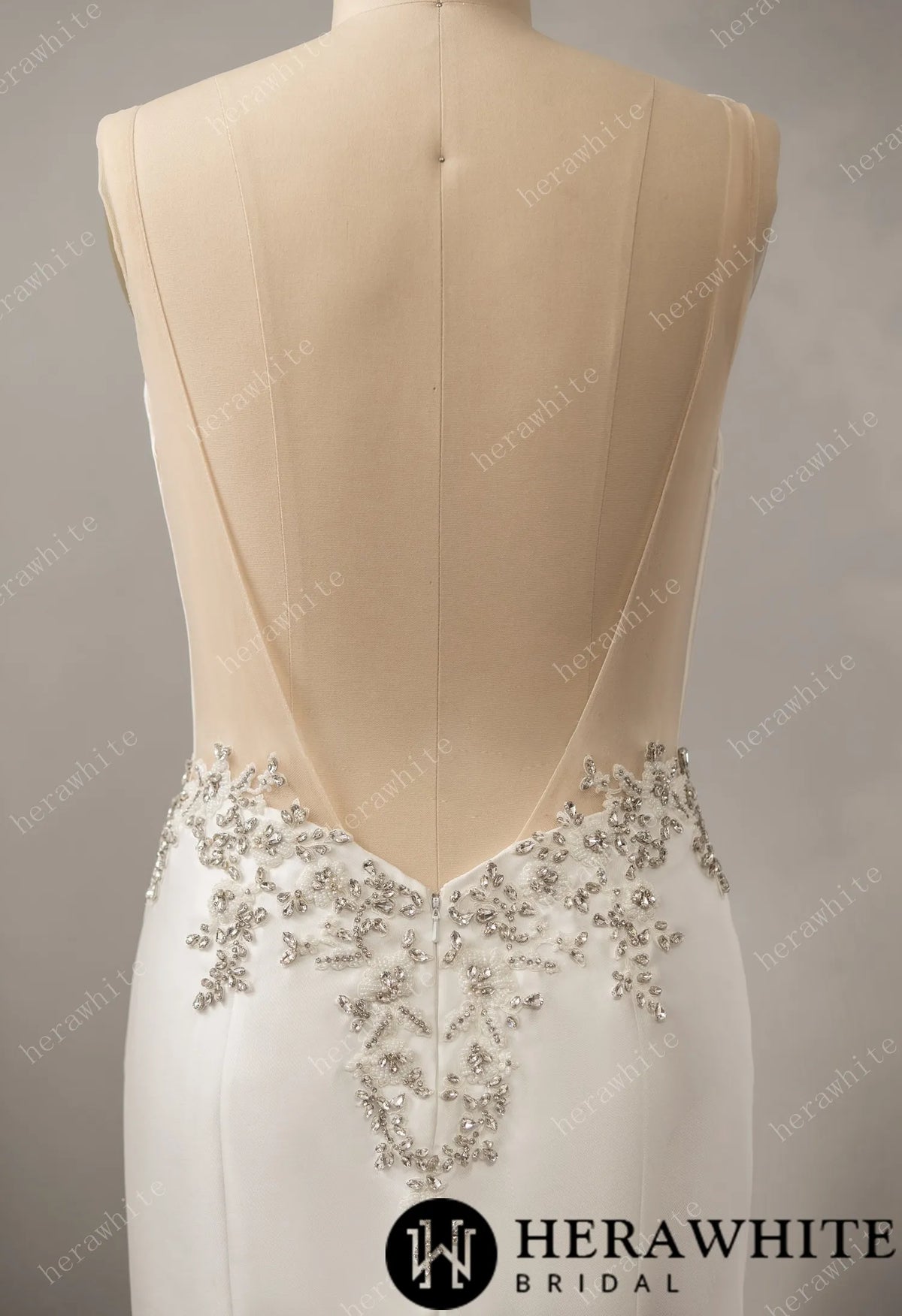 Deep V-neck Sleeveless with Open Back Wedding Dress