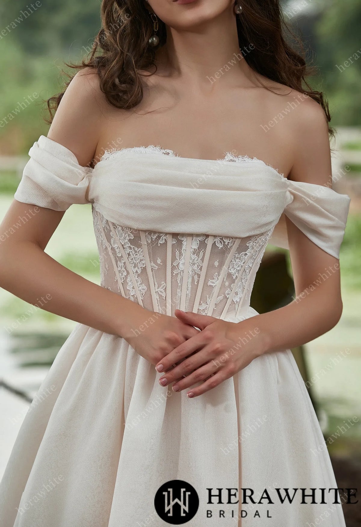 Glamorous Off-the-Shoulder A-line Organza Wedding Dress