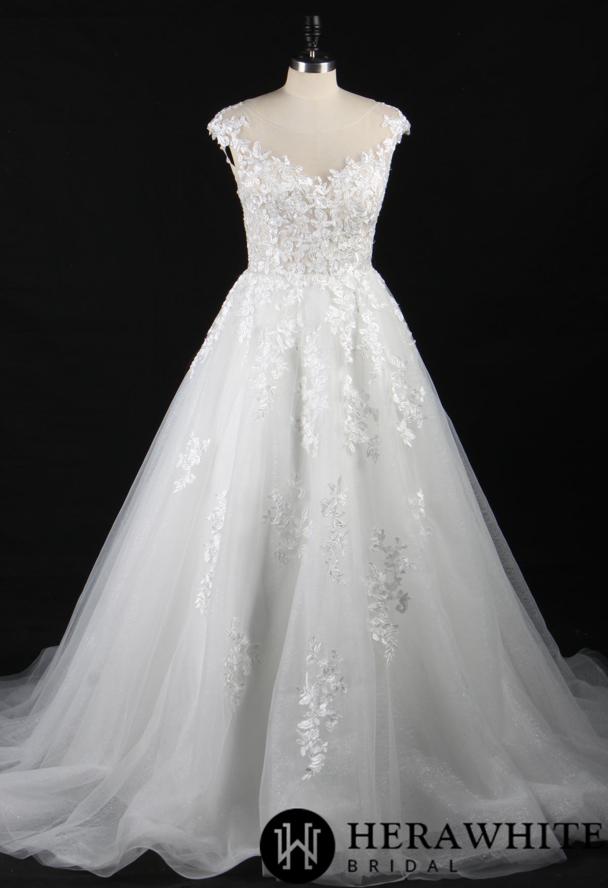 Illusion Cap Sleeve A-Line Wedding Dress