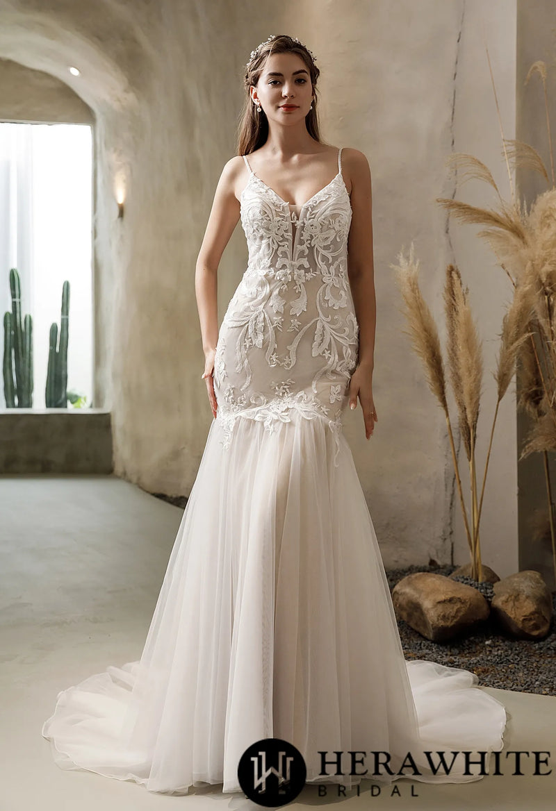 Elegant Mermaid Gown With Detachable Bell Sleeves
