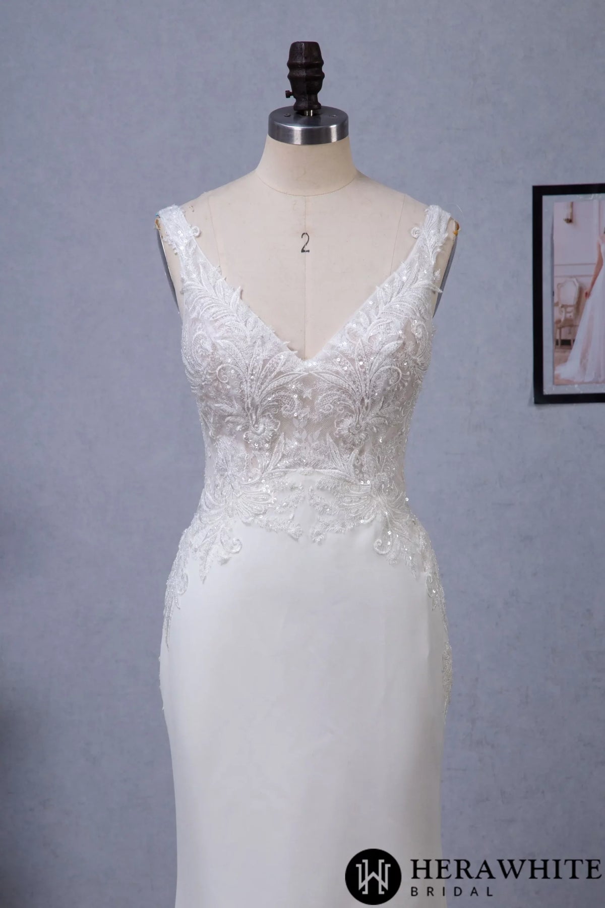 Motifs Crepe Sheath Shaped Court Lace Train Wedding Dress