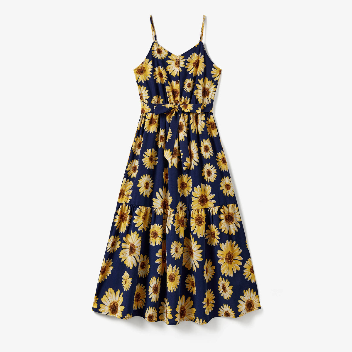 Family Solid Color Tee and Sunflower Flowy Strap Dress Sets