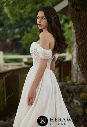 Glamorous Off-the-Shoulder A-line Organza Wedding Dress