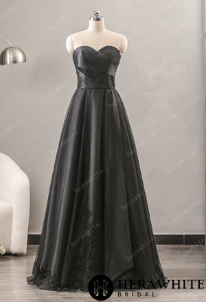 Black Strapless Wedding Dress with Sweetheart Neckline
