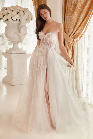 STRAPLESS LACE BRIDAL BALL GOWN