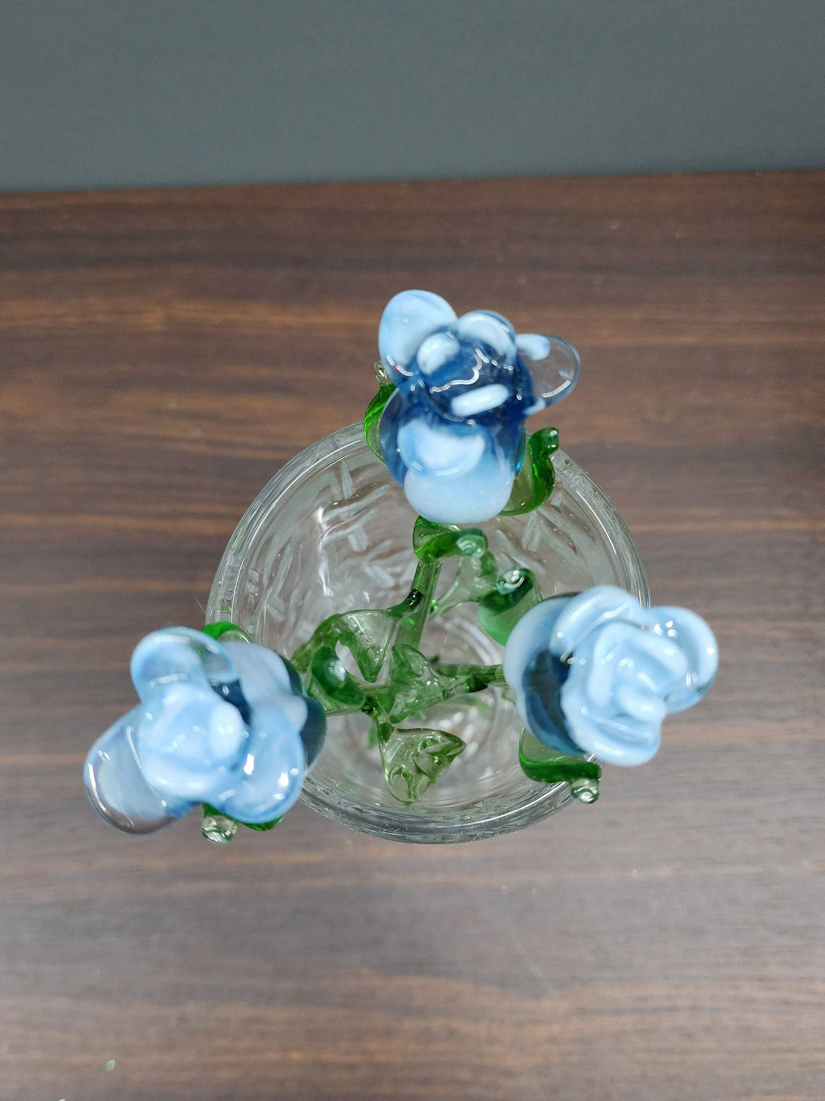 Medium Stem Light Blue Glass Rose - Blue and White Mixed
