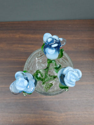 Medium Stem Light Blue Glass Rose - Blue and White Mixed