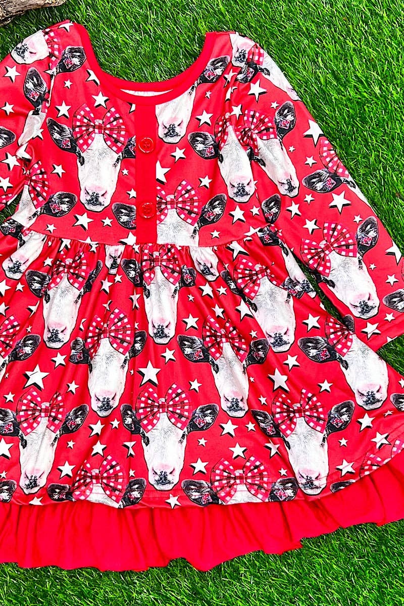 🔶COW PRINTED FLARE & RUFFLE HEM. DRG651522064-LOI: L