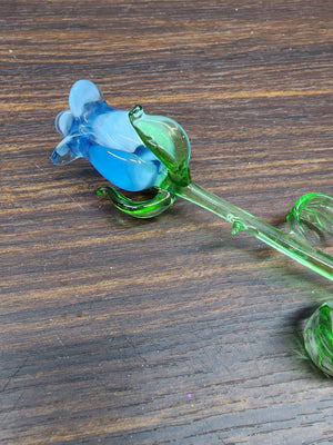 Medium Stem Light Blue Glass Rose - Blue and White Mixed