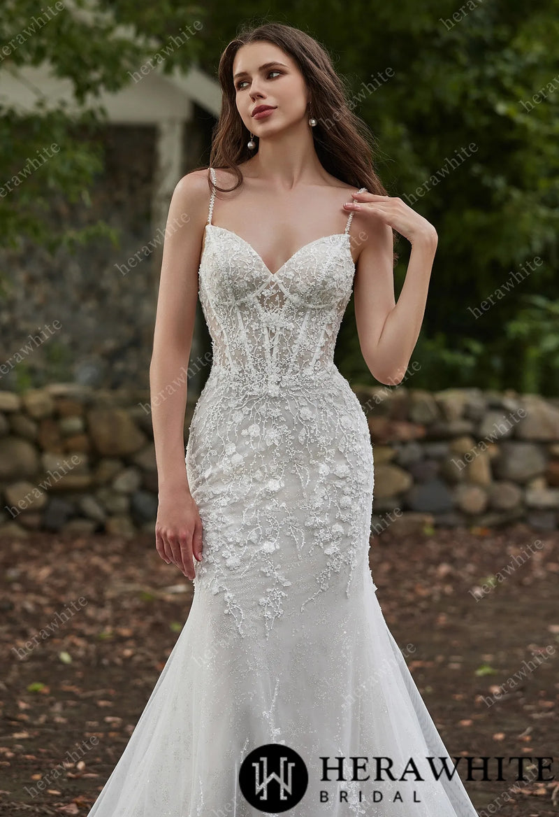 Appliques Corset Lace And Long Sleeves Wedding Dress
