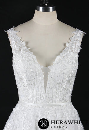 Plunging V-Neck Beaded Lace Wedding Dress
