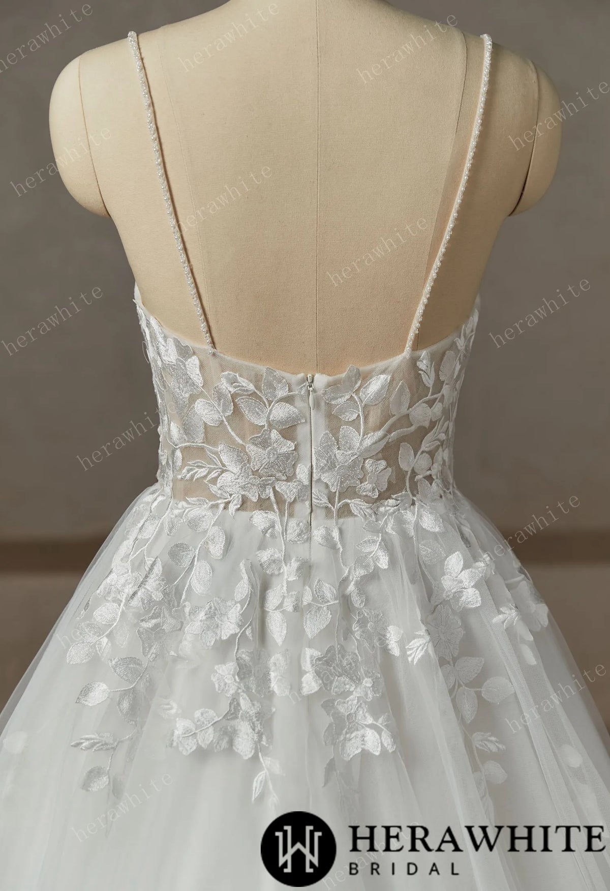 Beaded Strap Lace Tulle Wedding Dress