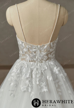 Beaded Strap Lace Tulle Wedding Dress