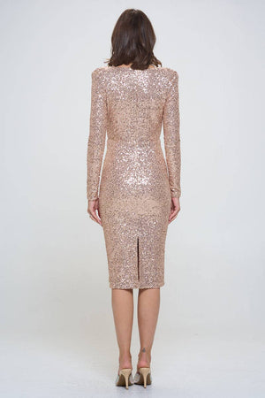 LONG SLEEVE SEQUIN MIDI DRESS