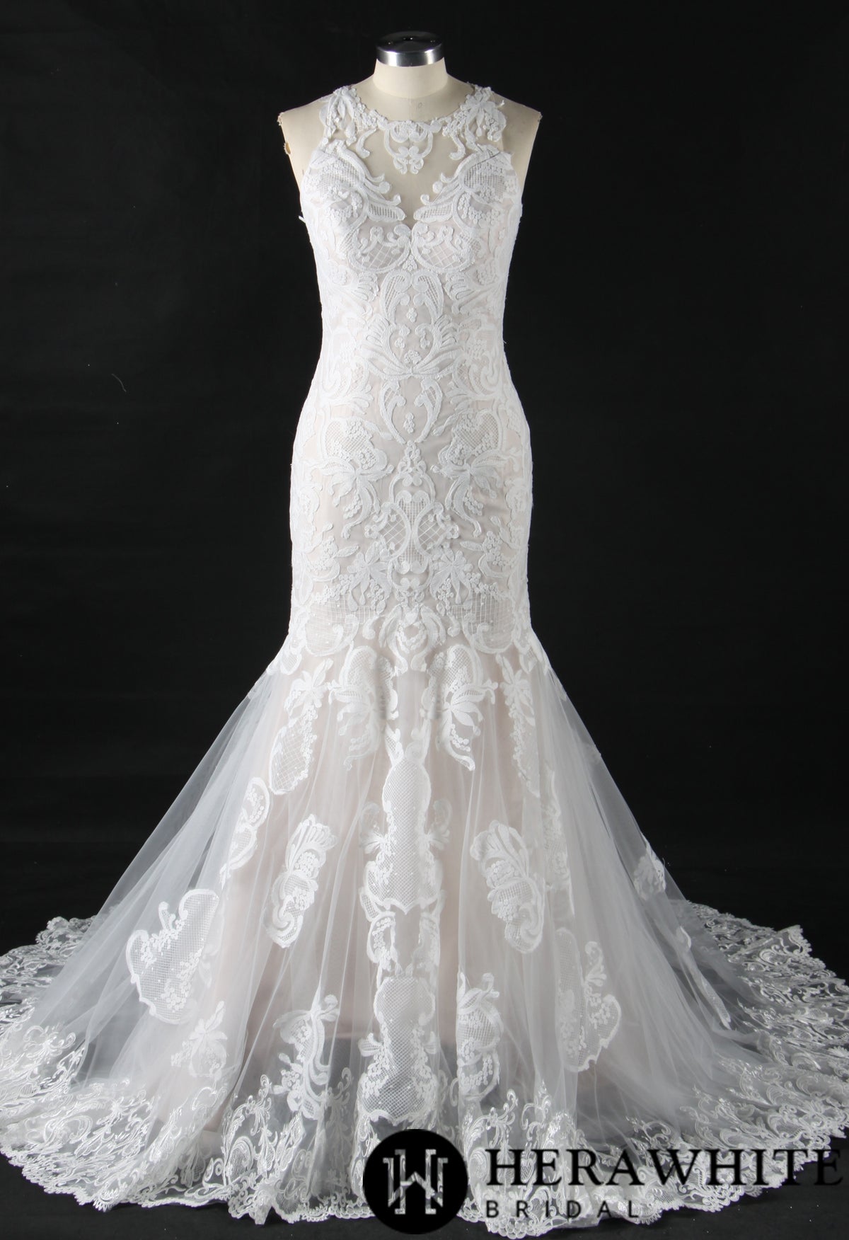Bateau Illusion Lace Mermaid Wedding Dress